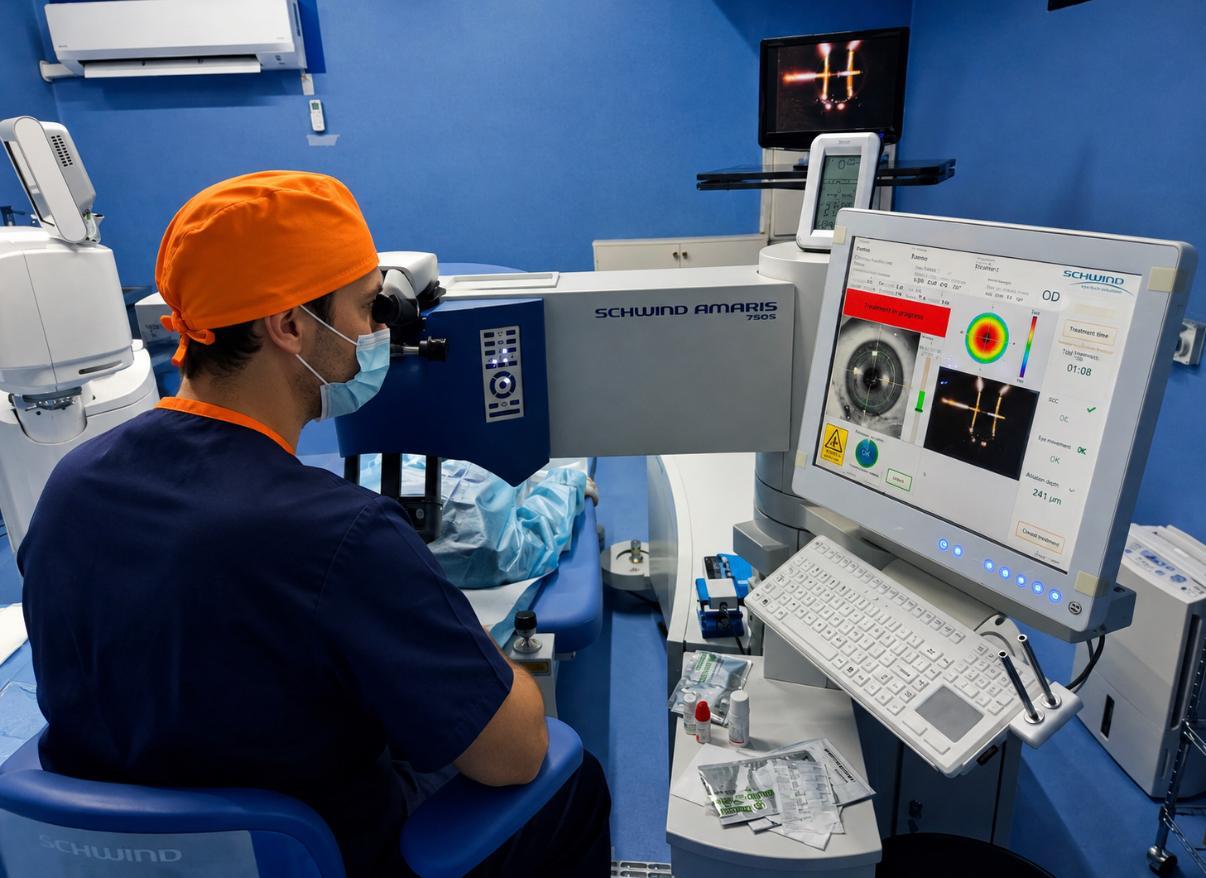 Chirurgie réfractive au laser : suivi du traitement sur écran pendant l’intervention
